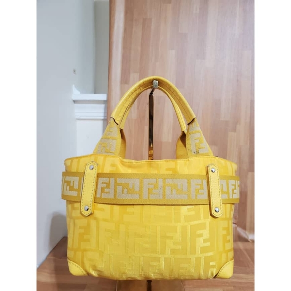 Authentic FENDI Zucca Zip Code Shoulder Yellow Bag - Picture 2 of 12